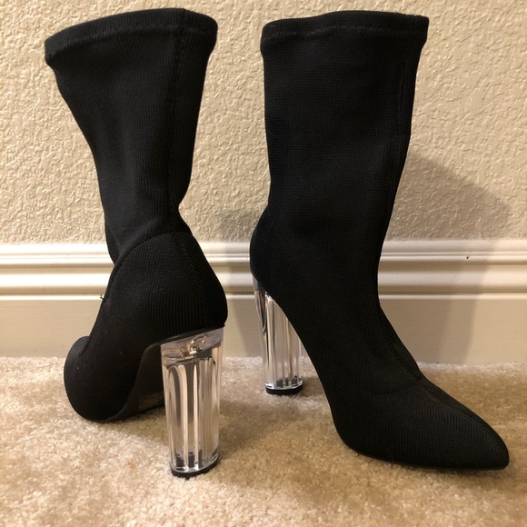 Black Booties With Clear Heels - Picture 3 of 3